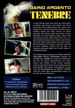 Tenebre - Kleine Hartbox von XT Video / NSM Records - Restored Full Uncut Edition